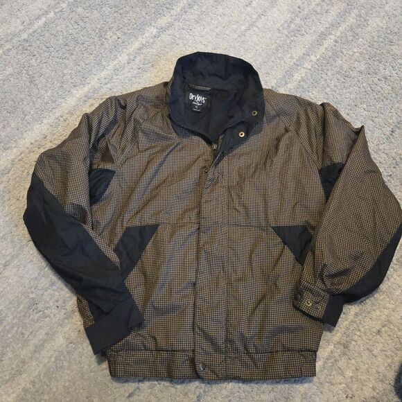 Foot Joy DryJoys Rain Jacket L Brown Houndstooth Windbreaker Golf Pullover - Picture 1 of 8